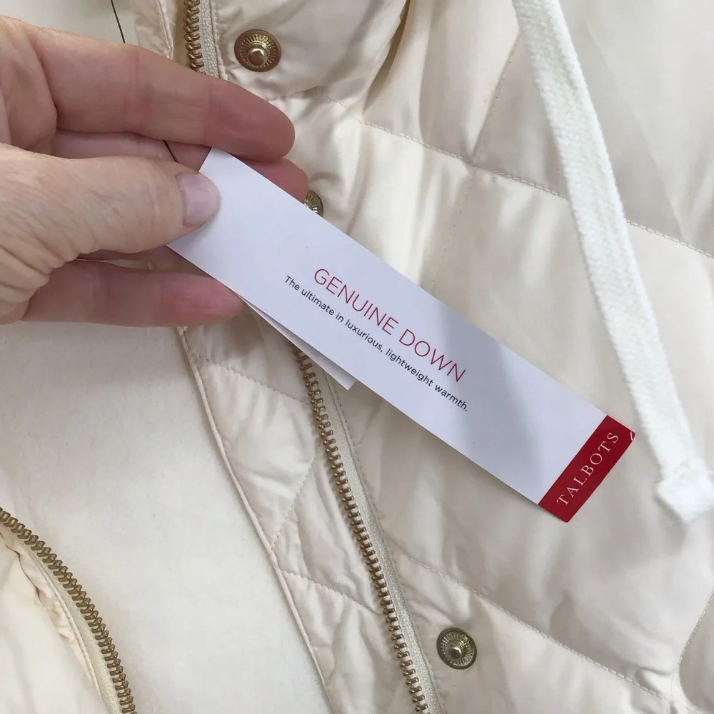 Talbots Women’s Hooded Down Puffer Coat Warm Winter NWT Creme’ Size XS - Picture 6 of 14